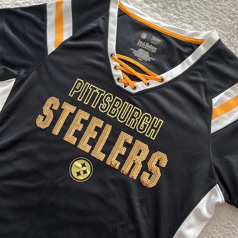 NFL Pittsburgh Steelers Women's Sequin Lace Up Jersey